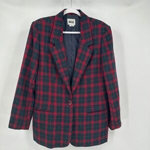 Womens Vintage Moody Black Watch Tartan Blazer Size 12 Wool Blend Plaid Academia